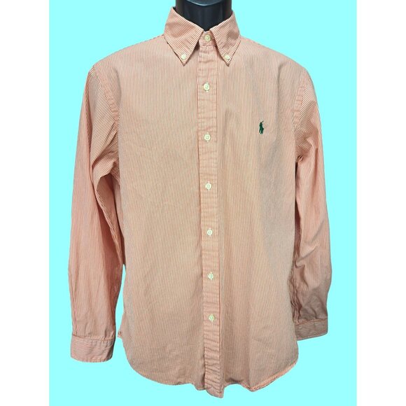 Ralph Lauren Mens Orange Striped Dress Shirt Medium - Picture 1 of 7